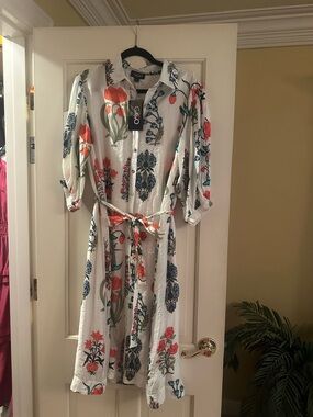 G&Co White Floral Midi Shirt Dress with Belt